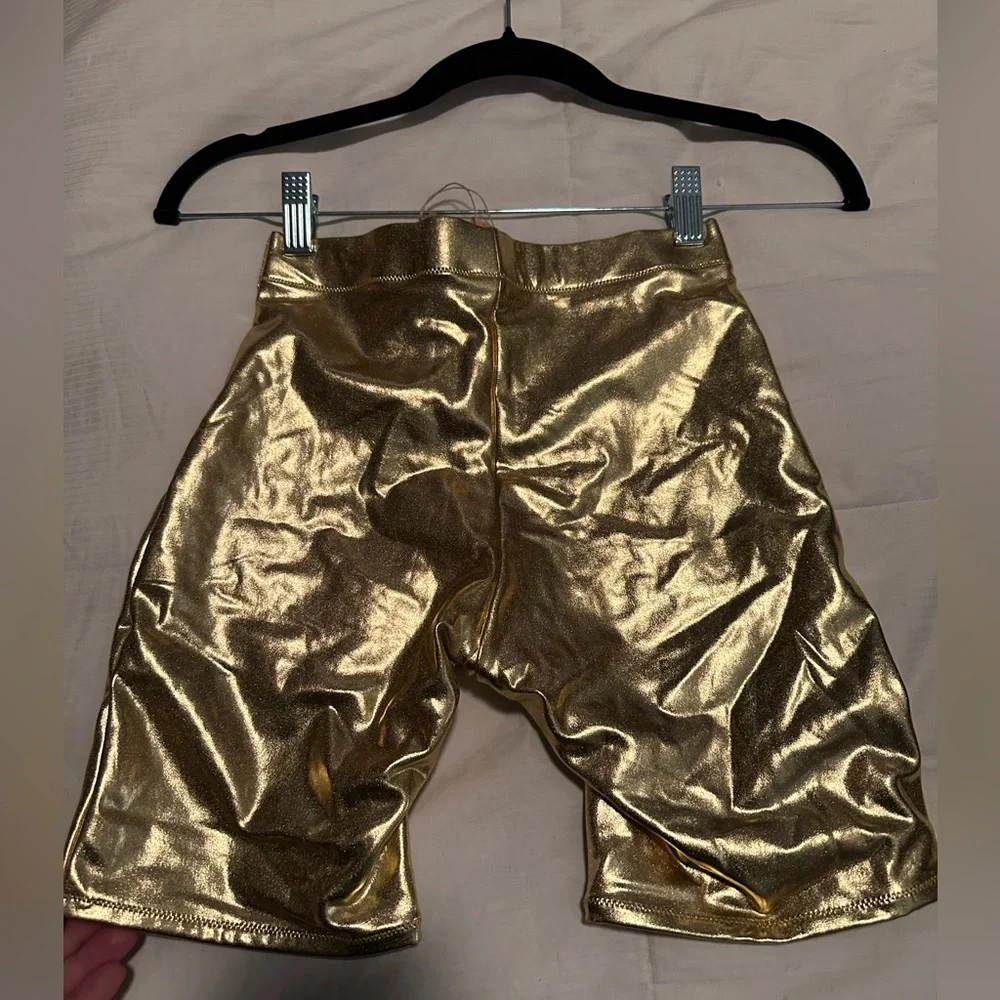 NWT-‎ METALLIC SWIM MID WAIST SHORT- Gold- size small